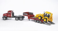 Bruder MACK Granite LKW mit Tieflader und JCB 4CX Baggerlade