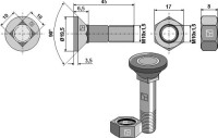 Pflugschraube M10x1,5x45 und Sechskantmutter 2