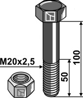 Sechskantschraube M20x2,5x100 mit Sicherungsmutter