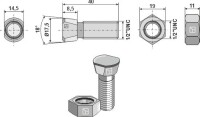 Scharschraube 1/2UNCx40 mit Sechskantmutter