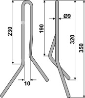 Striegelzinken Ø9mm - Typ D8 2