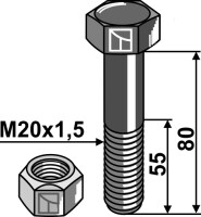 Sechskantschraube M20x1,5x80 mit Sicherungsmutter