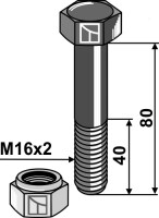 Sechskantschraube M16x2x80 mit Sicherungsmutter